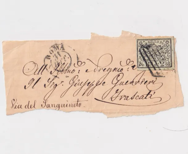 TS Collezionismo Stato Pontificio 2 Baj 1852 su frammento