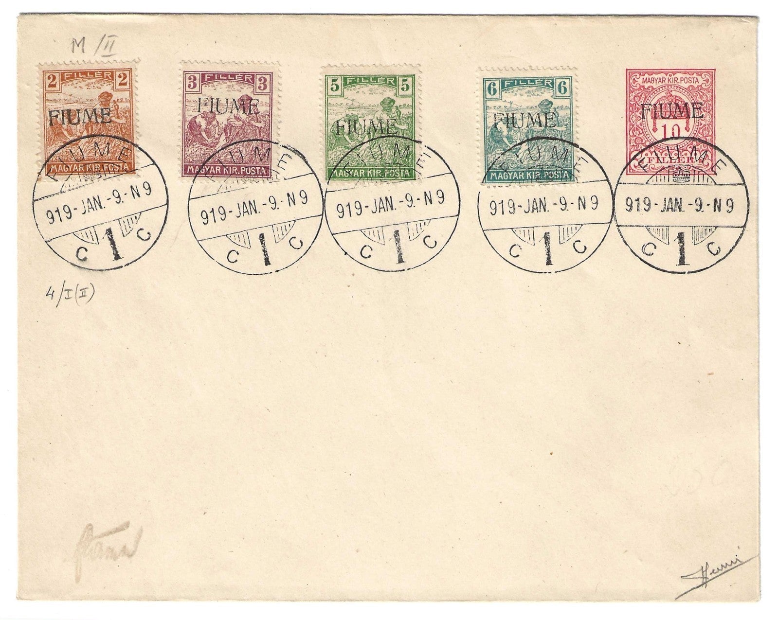 TS Collezionismo Filatelia Fiume 1918 busta S. Stefano Mietitori