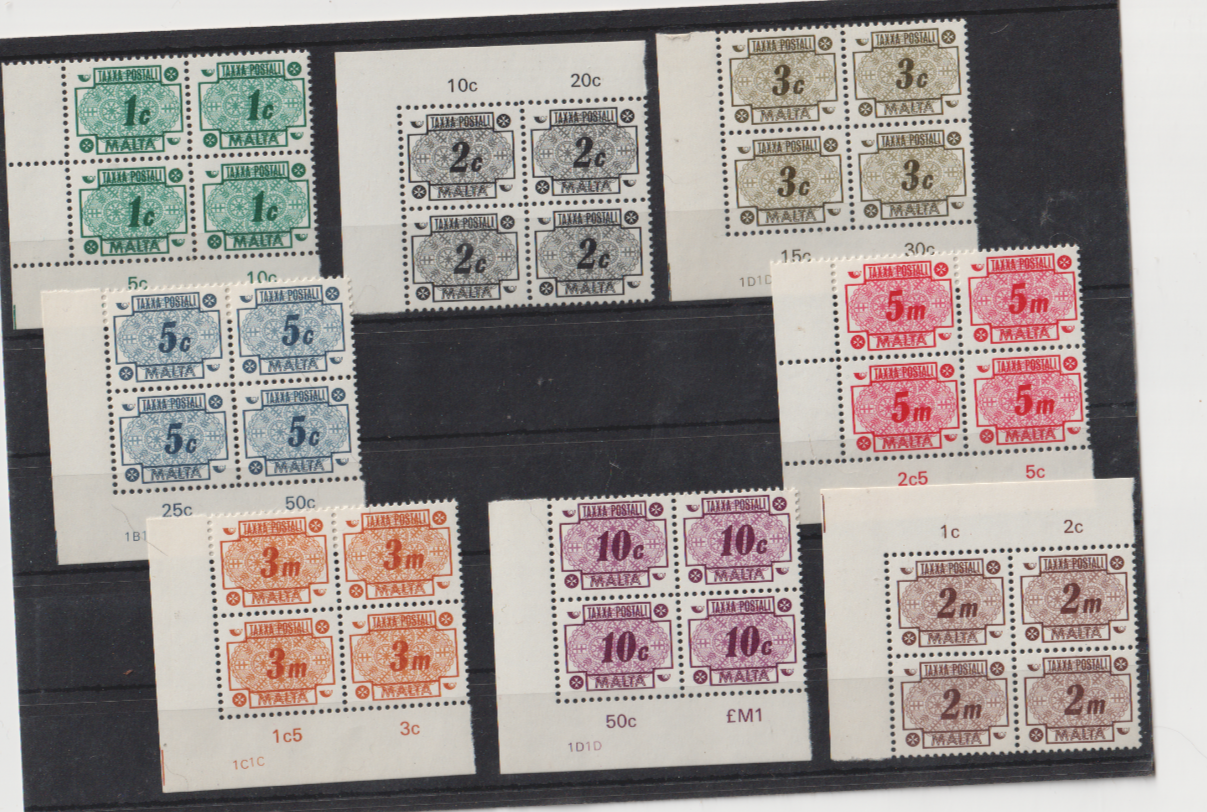 Malta 1973 Segnatasse Serie Completa Francobolli Quartina MNH