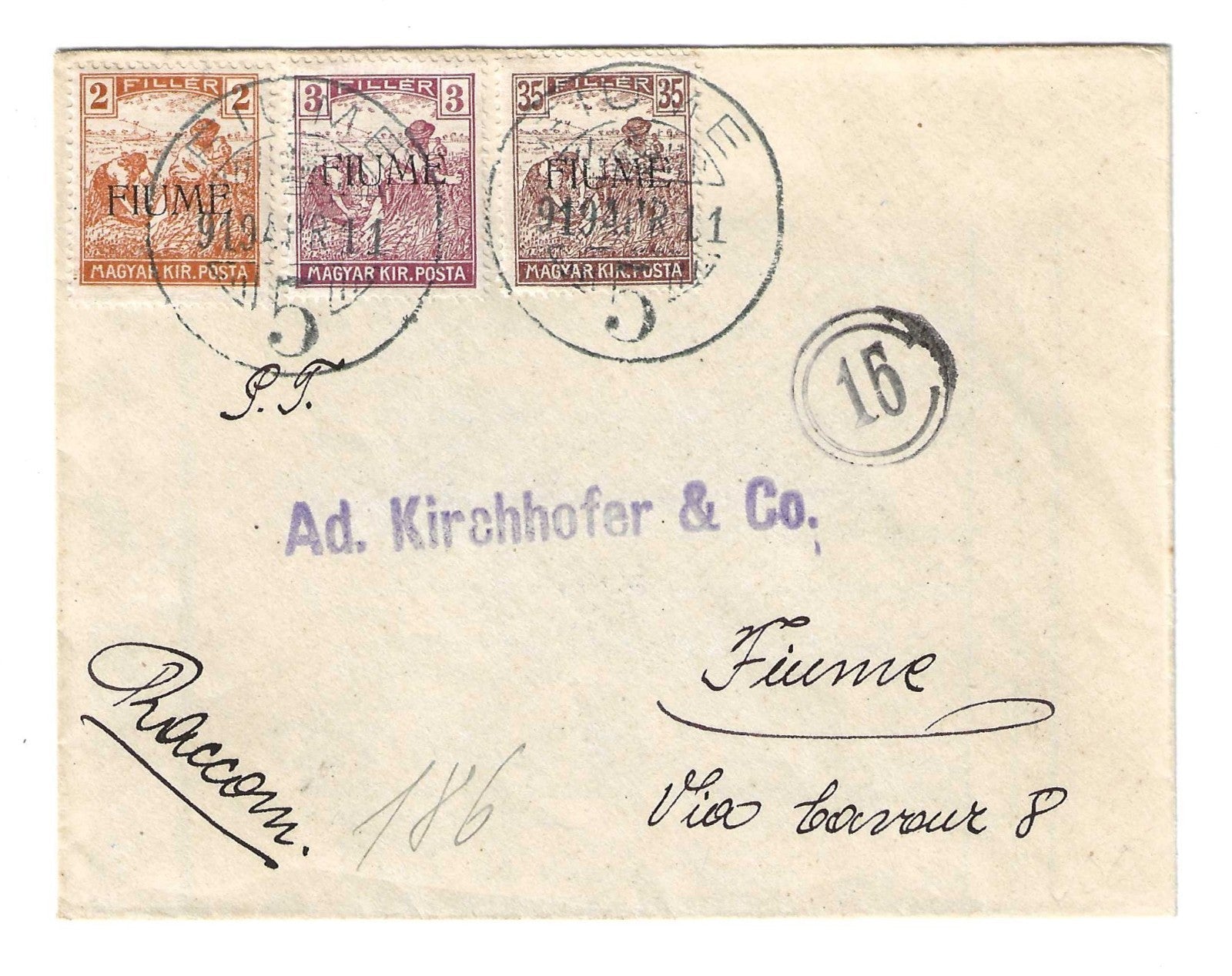 TS Collezionismo Filatelia 1919 Fiume Mietitori busta raccomandata usata