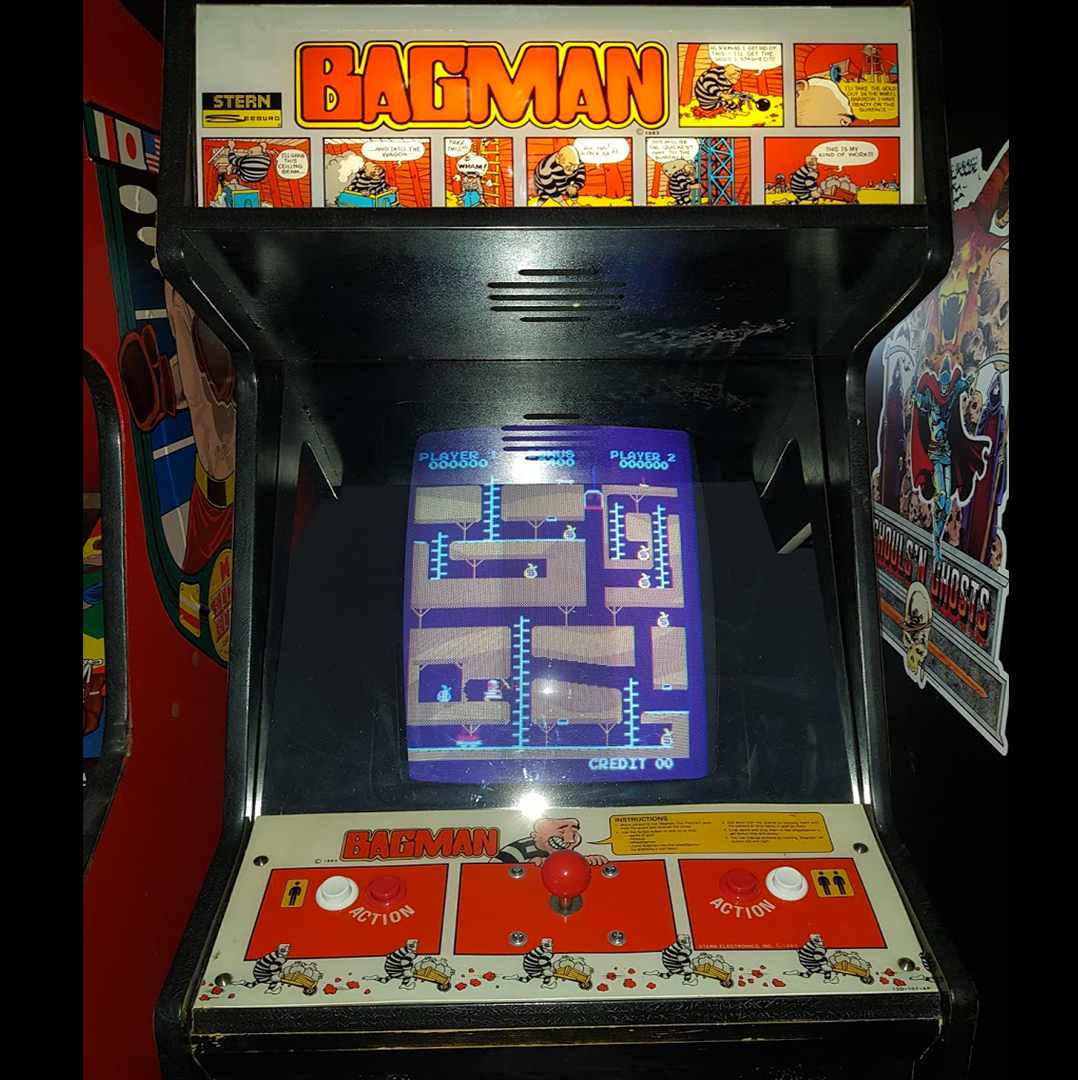 Arcade Story Arcade Bagman Stern 1982 cabinato platform verticale