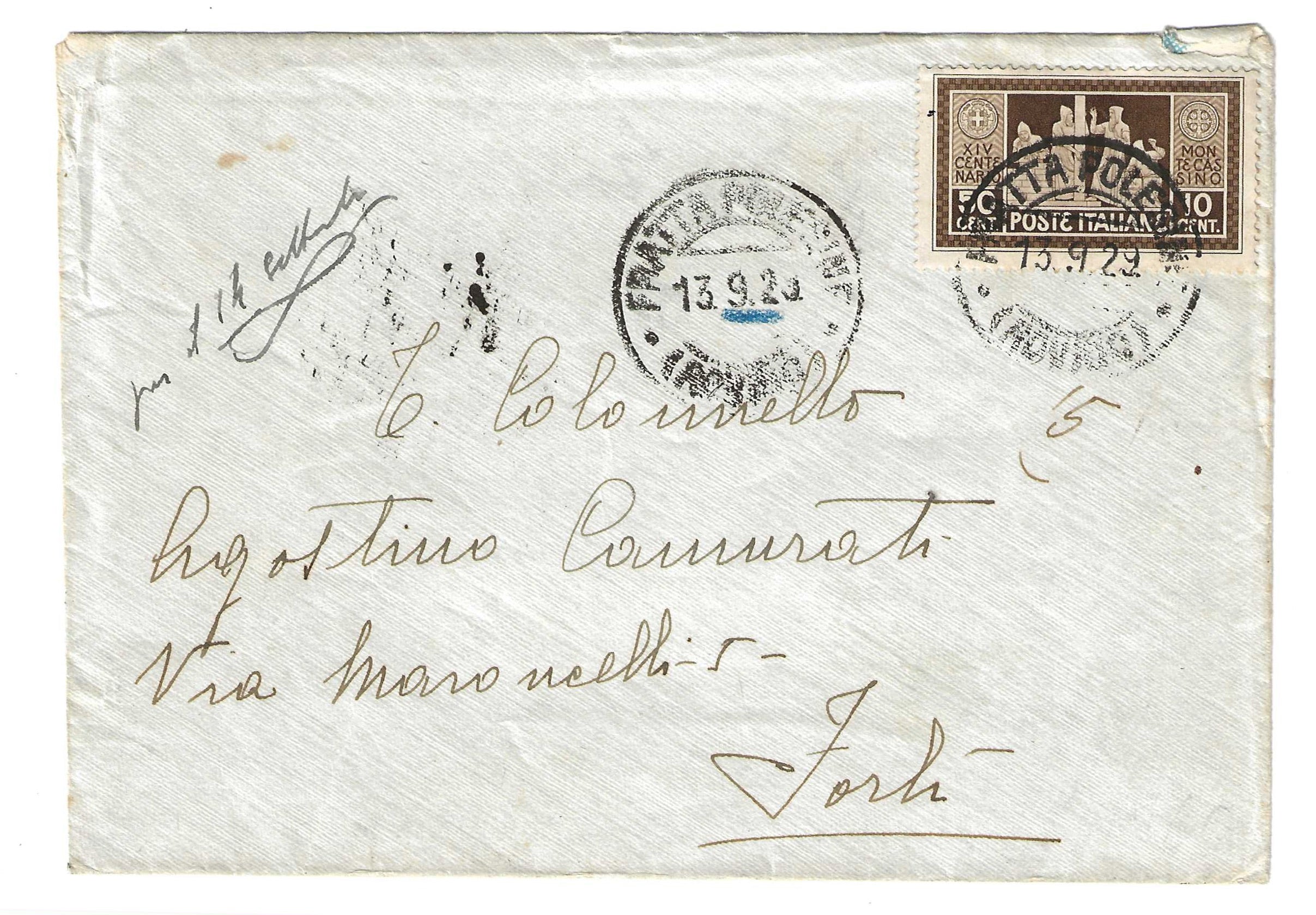 1929 Busta Montecassino per Forlì Sassone 264 storia postale