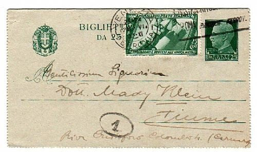 TS Collezionismo Filatelia Cartolina Postale 25 c. Decennale Fiume 1931 verde