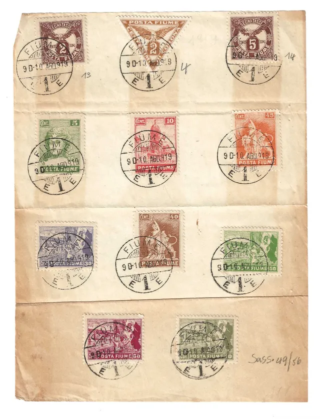 Fiume 1919 Vedute Allegorie Foglio Filatelico Serie Completa Usato