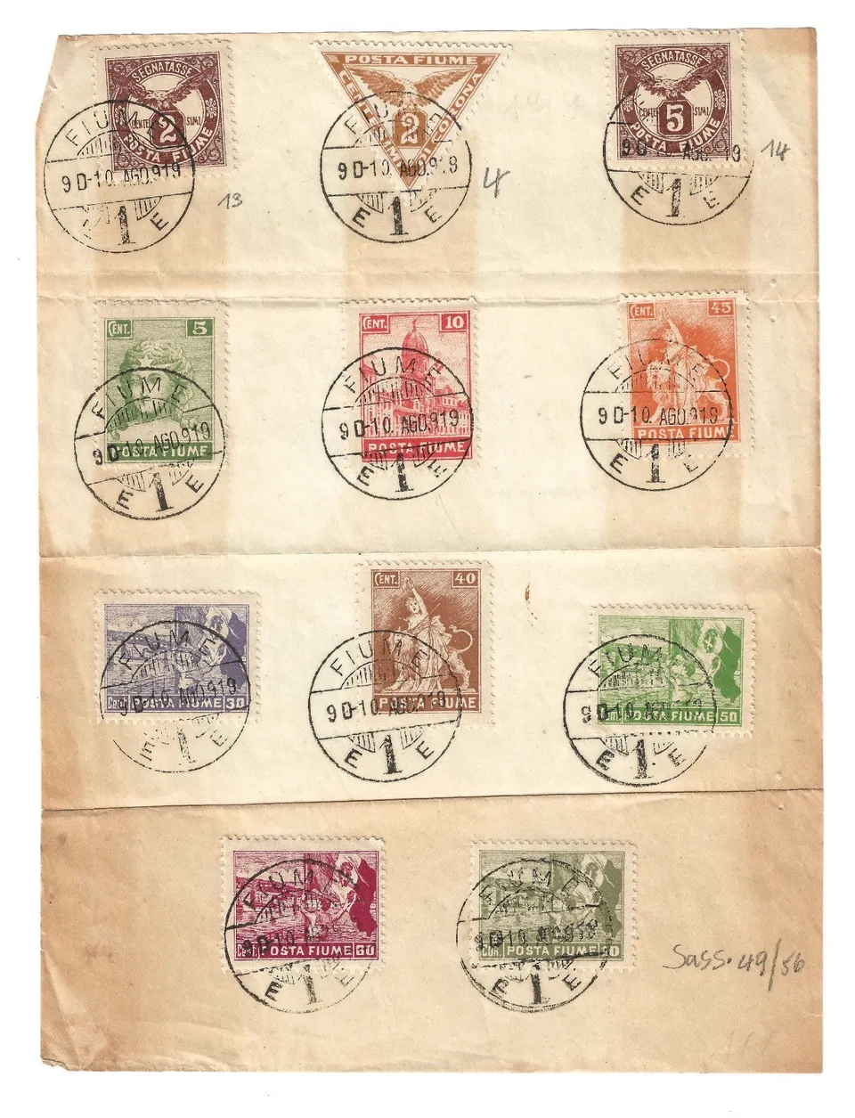 Fiume 1919 Vedute Allegorie Foglio Filatelico Serie Completa Usato