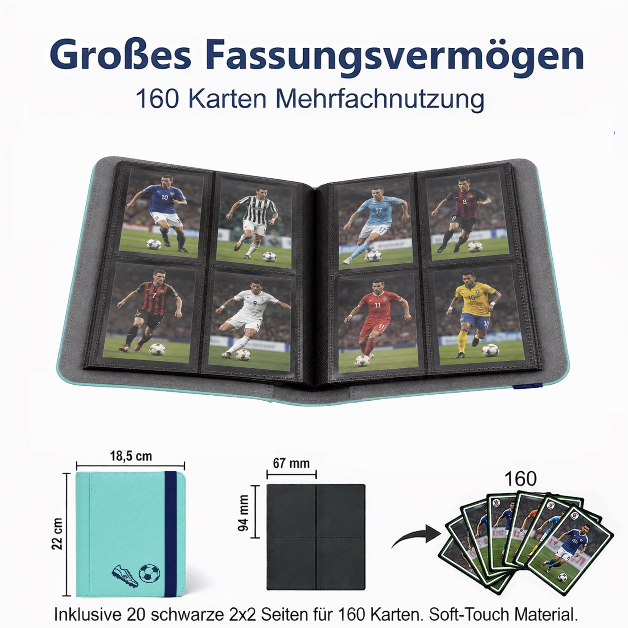 Safe Album Carte Calcio 160 Carte Verde 20 Pagine Elastico