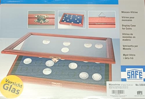 Safe vetrina legno 28 scomparti 40x40 mm velluto blu