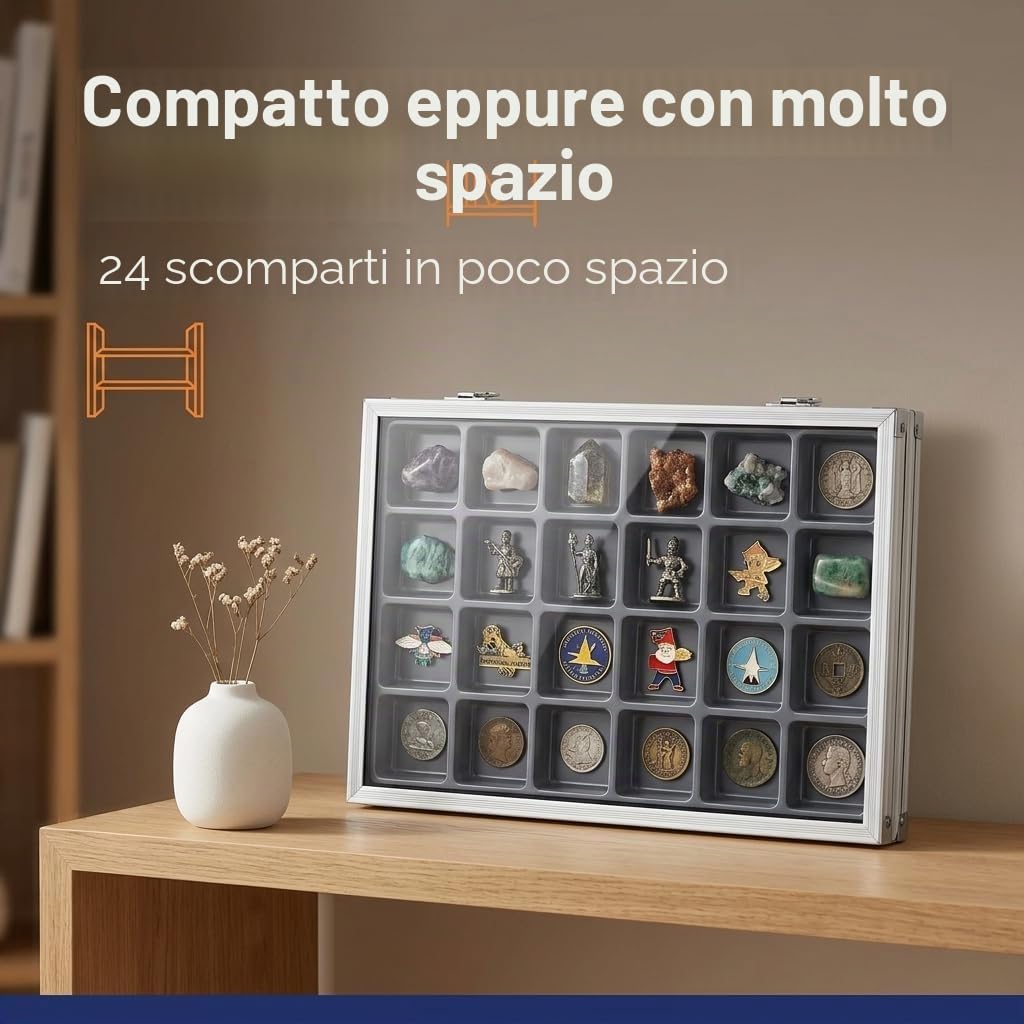 SAFE 5881 vetrina 24 scomparti alluminio per minerali