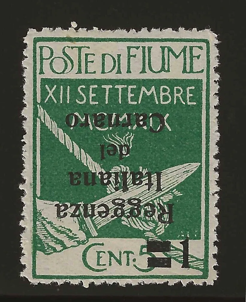 TS Collezionismo Fiume 1920 1 su 15c Verde Soprastampa Capovolta