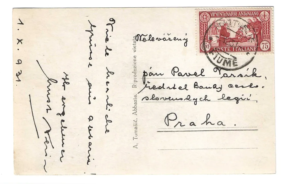 TS Collezionismo Filatelia Cartolina 1931 Fiume Sant’Antonio 75c