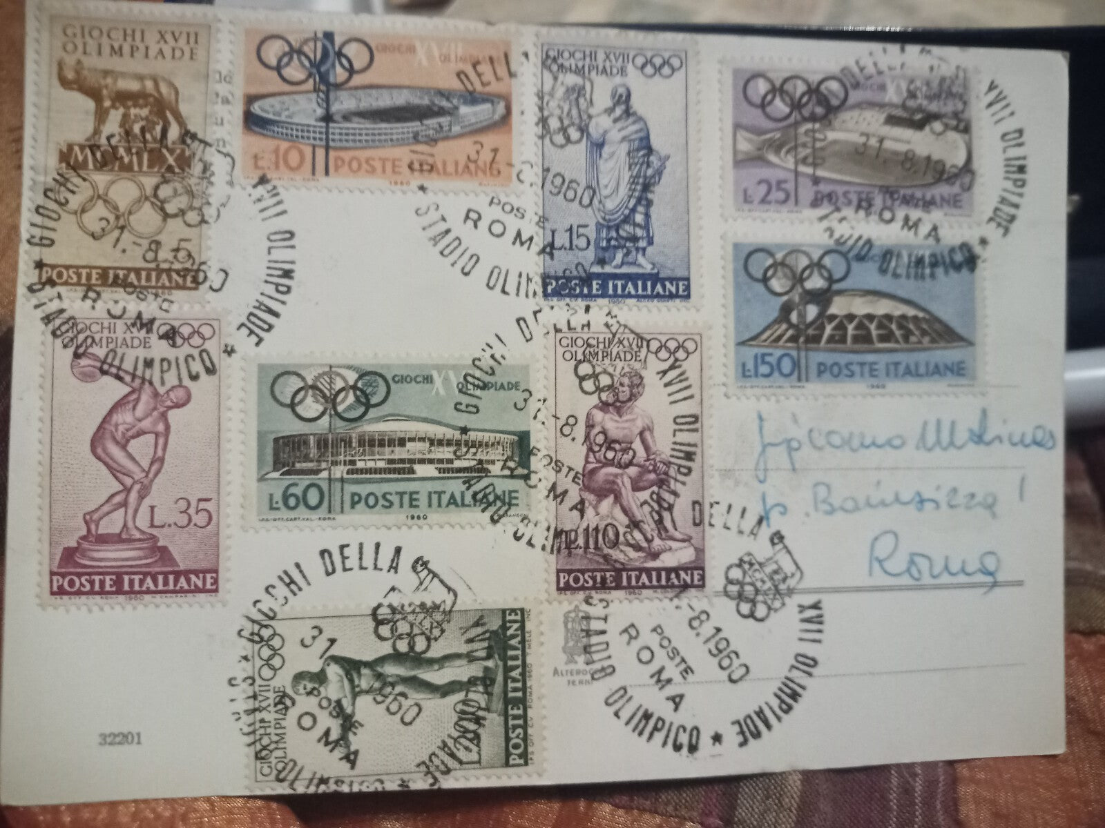TS Collezionismo Olimpiadi Roma 1960 Cartolina 9 Valori Annullo
