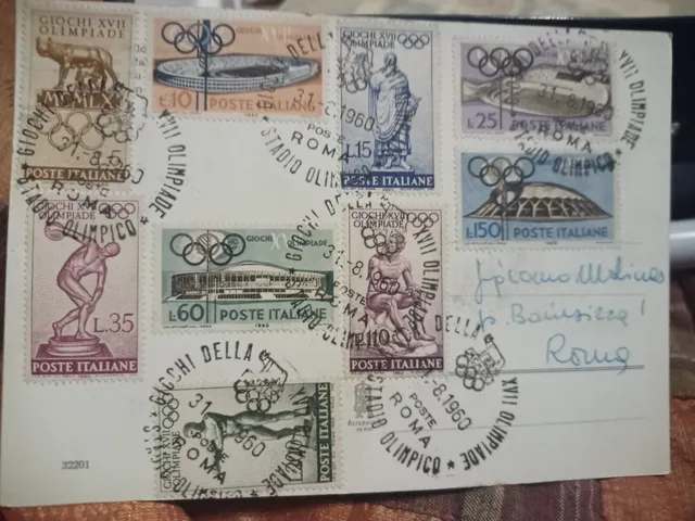 TS Collezionismo Olimpiadi Roma 1960 Cartolina 9 Valori Annullo