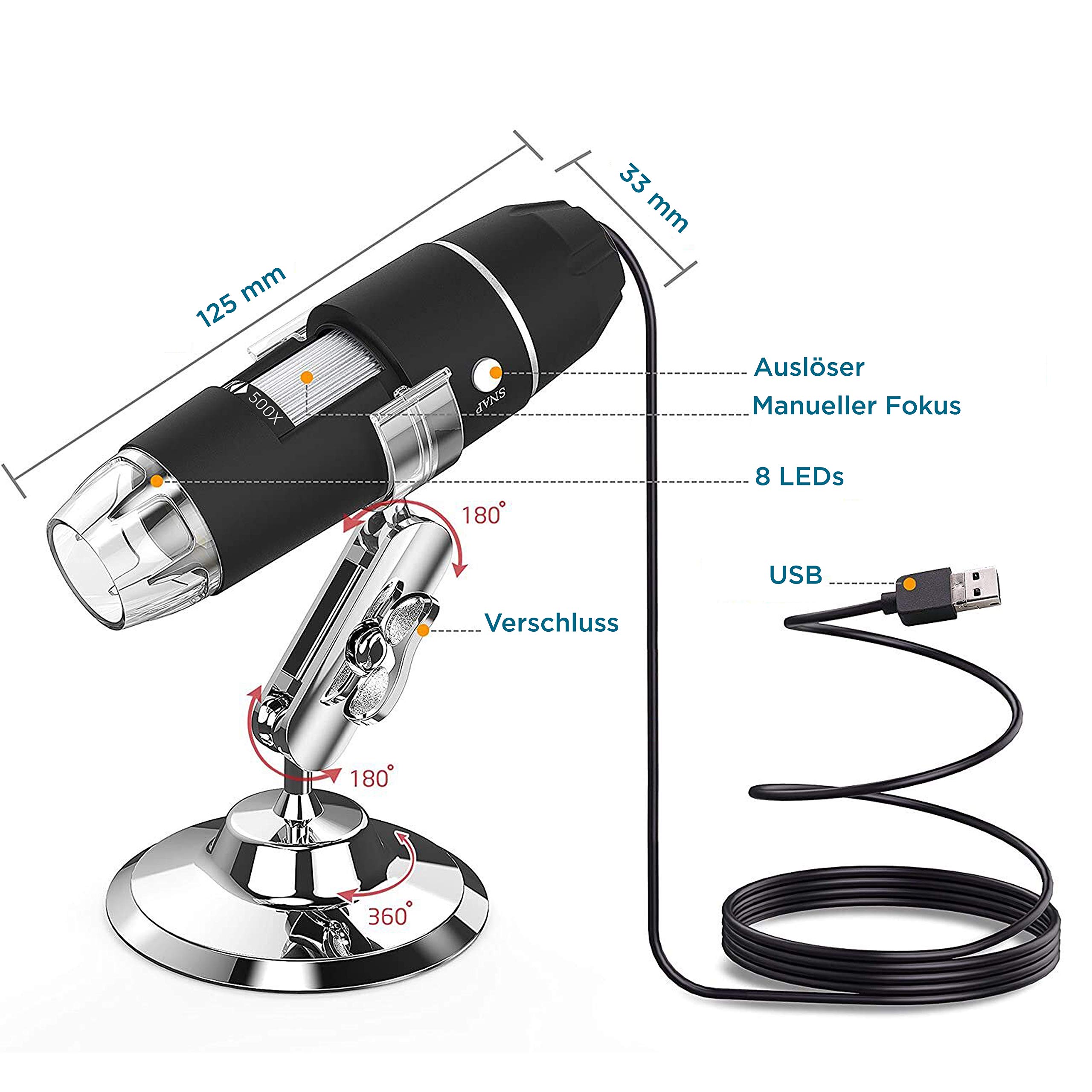 Safe 9757 Microscopio Digitale USB 500x 8 LED Monete