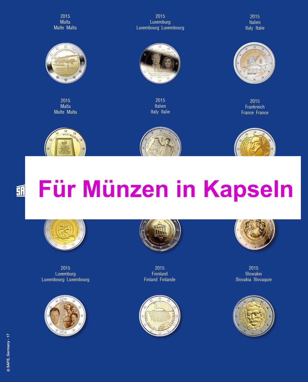 SAFE Zusatzblätter 7302-17 foglio 2 euro 2015 per capsule