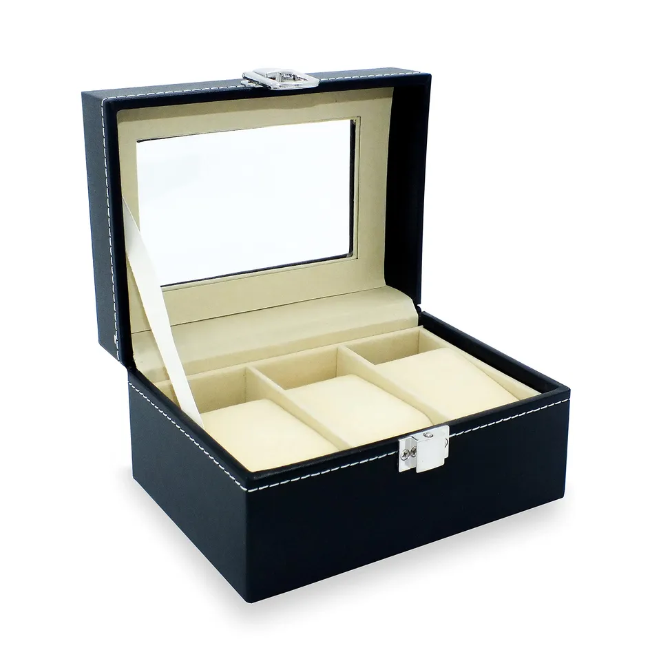 Safe Box Portaorologi 3 Orologi Vetro Velluto Beige