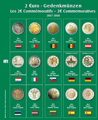 Safe 7341-20 Foglio Monete 2 Euro 2017/2018 per Album Premium