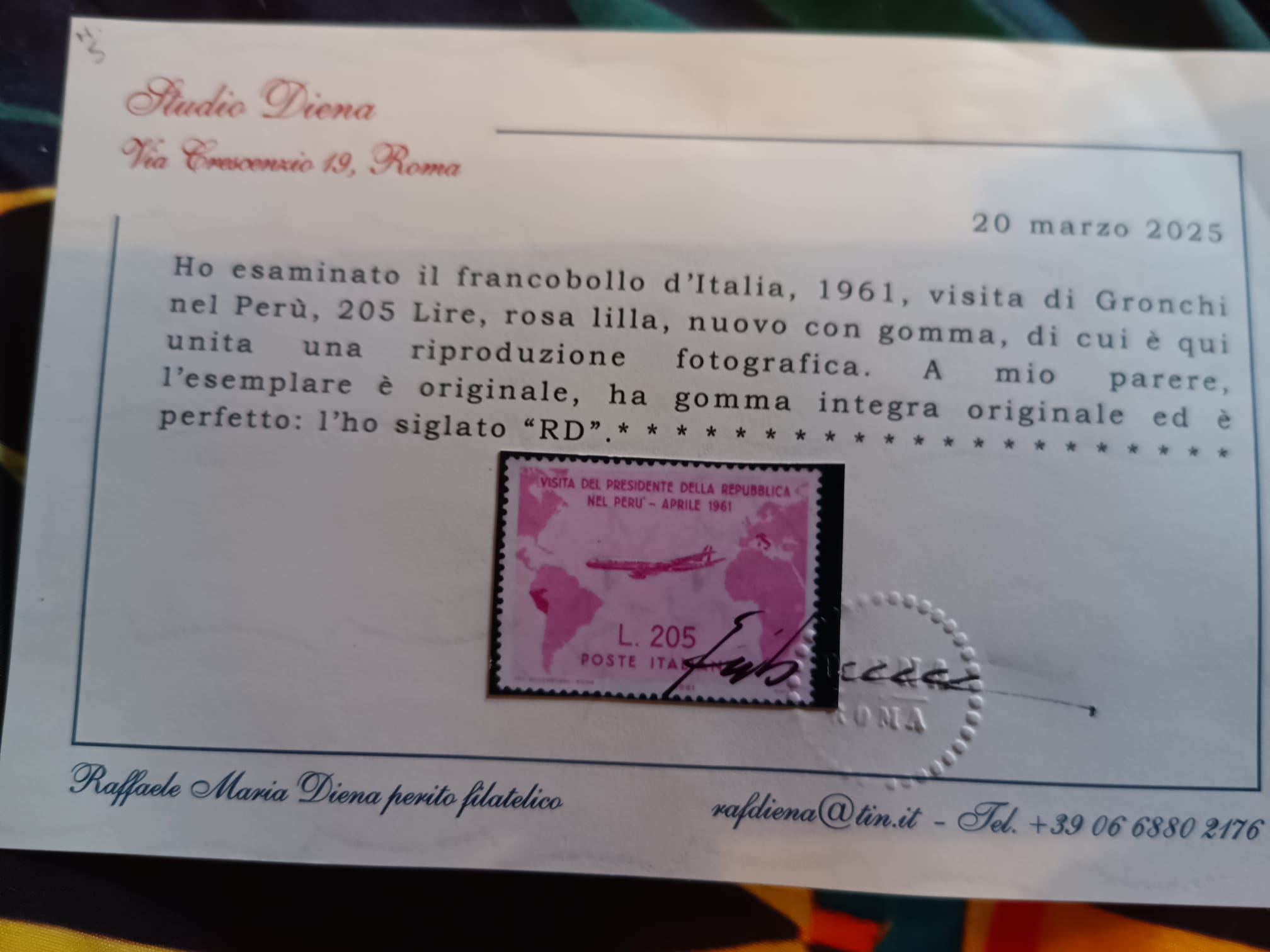 Gronchi Rosa 1961 Francobollo Repubblica Nuovo Certificato Centrato