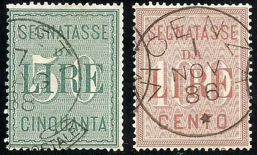 Regno d'Italia Segnatasse Umberto I 50 e 100 lire usati