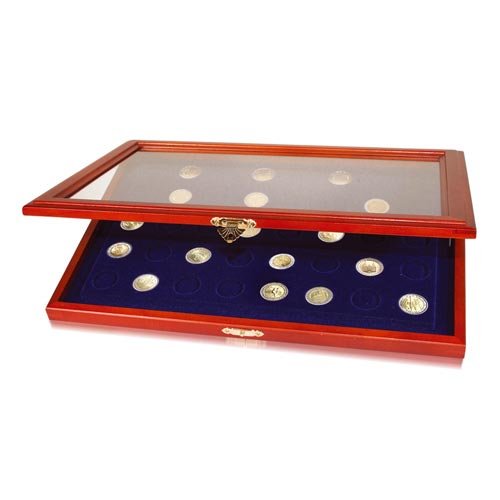 Safe 5906 teca legno monete euro 6 serie velluto blu 375x260 mm