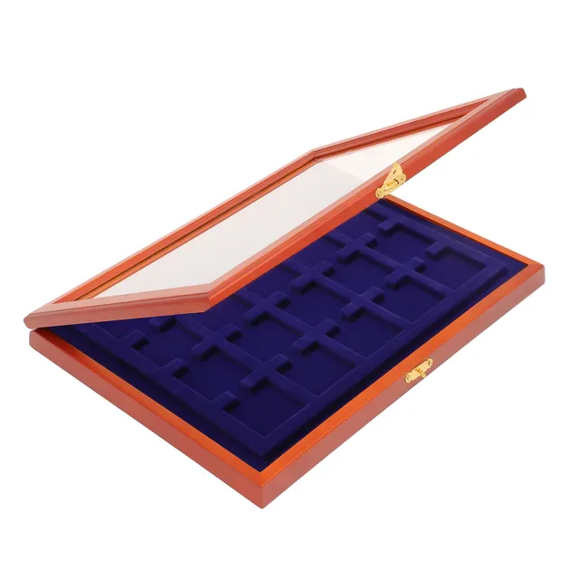 Safe 5846 Teca in Legno per 15 Monete 50 mm Velluto Blu