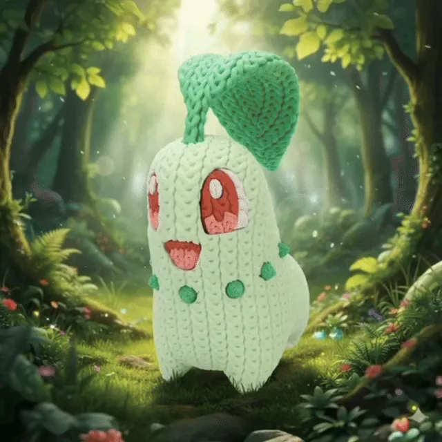 L'Atelier di Zelda Stampe Incantate Chikorita Crochet decorazione