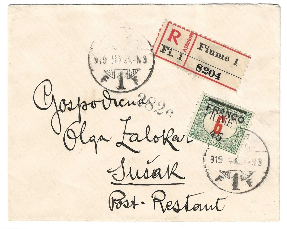 TS Collezionismo Filatelia Fiume 1919 busta Susak segnatasse 45 su 6