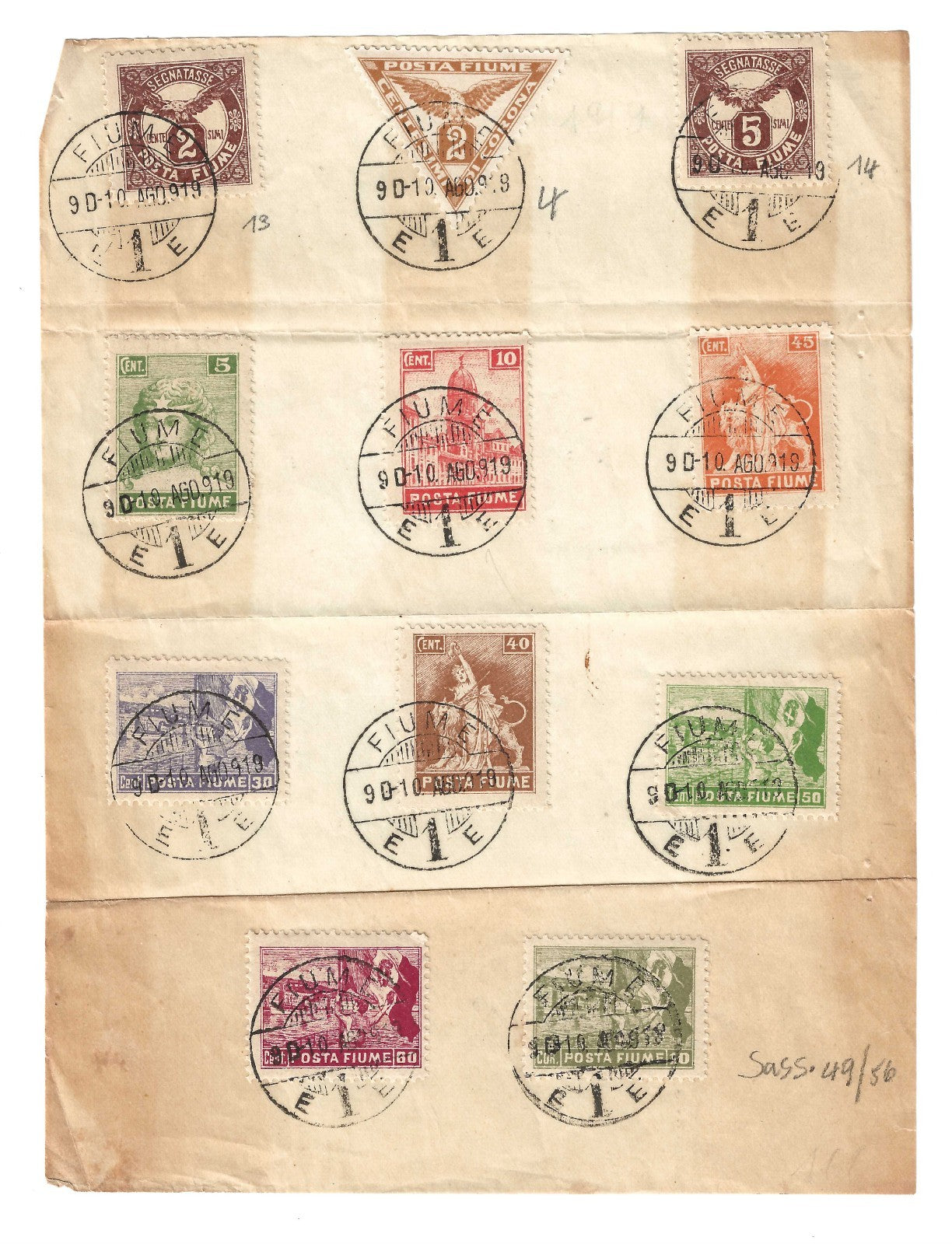 Fiume 1919 Vedute Allegorie Foglio Filatelico Serie Completa Usato