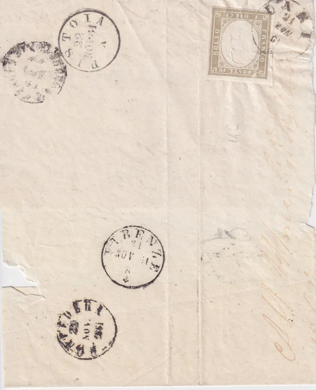 TS Collezionismo Filatelia Busta Sardegna 10 Cent Firenze