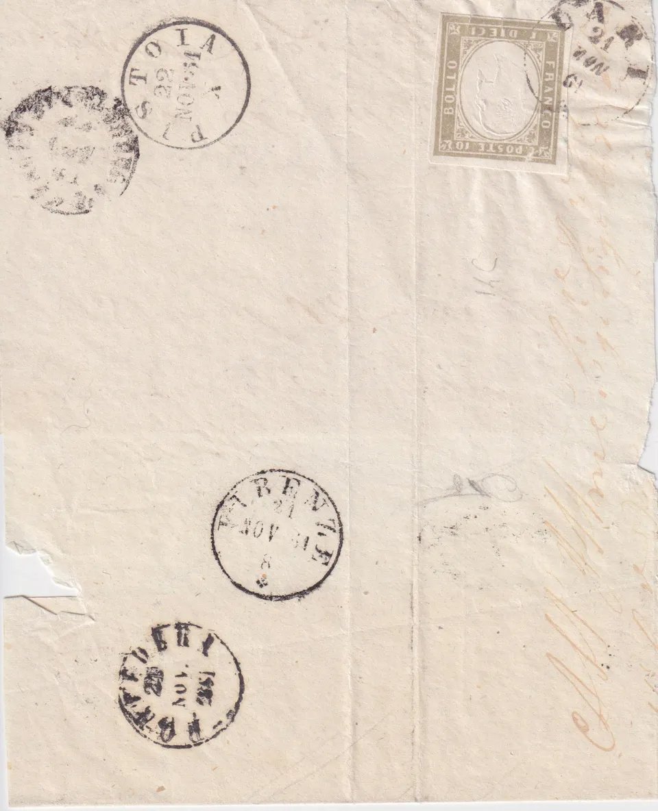 TS Collezionismo Filatelia Busta Sardegna 10 Cent Firenze
