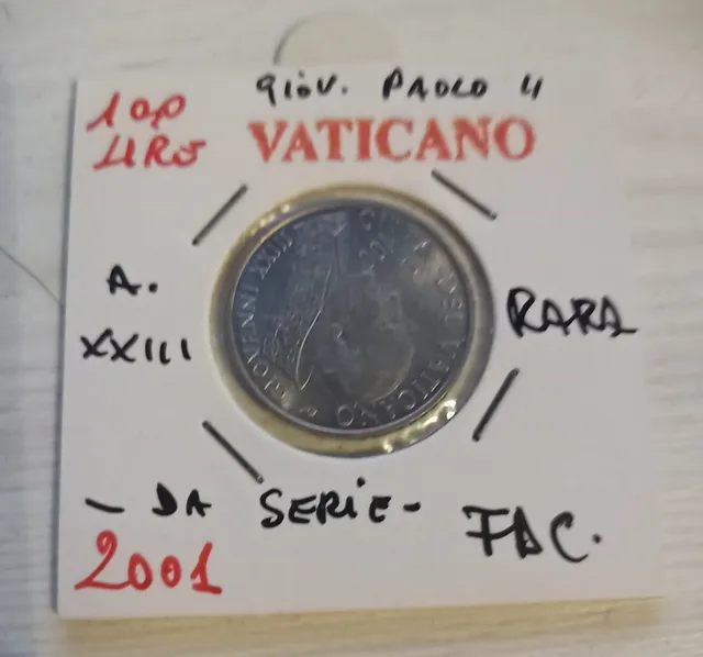TS Collezionismo Numismatica Vaticano 100 Lire 2001 Moneta FDC