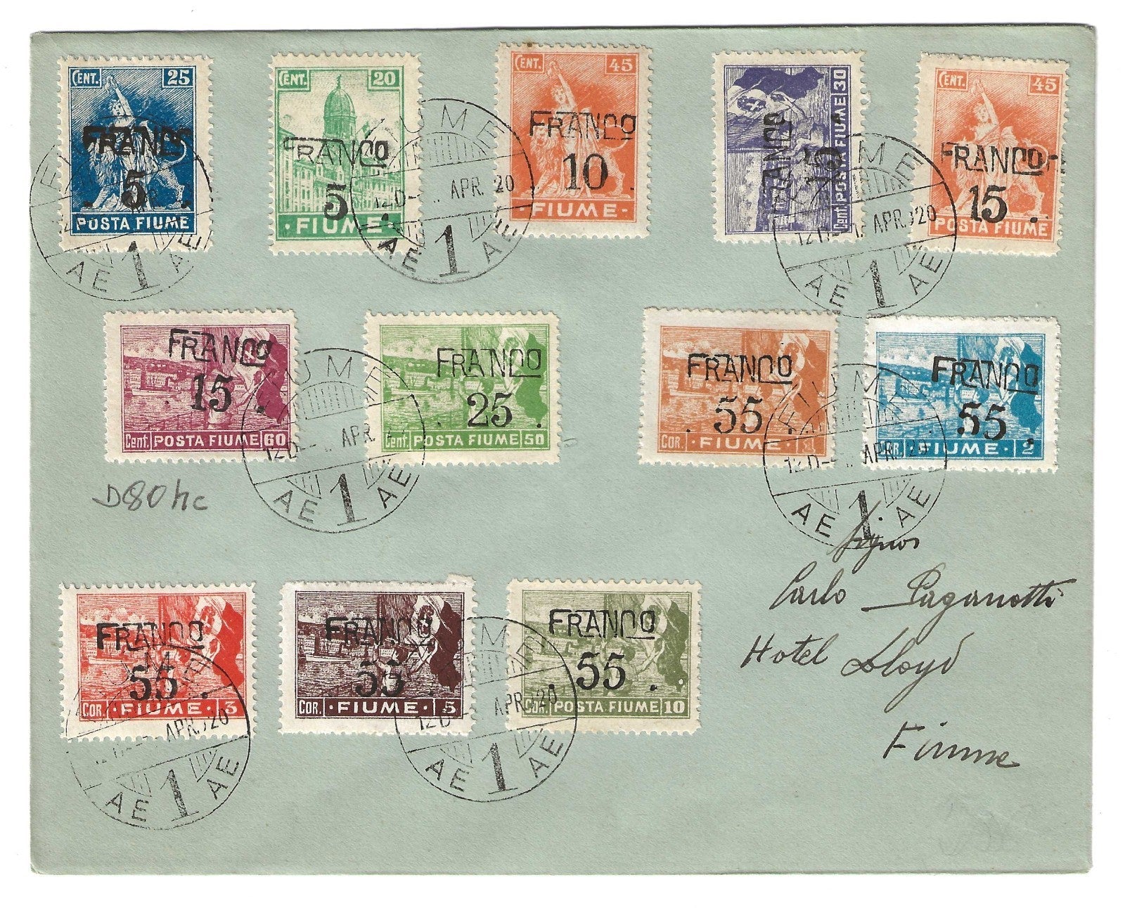 TS Collezionismo Filatelia 1920 Fiume Allegorie busta usata