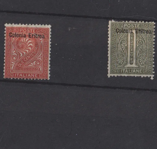 Regno d'Italia 1+2 cent De La Rue Eritrea francobolli MH