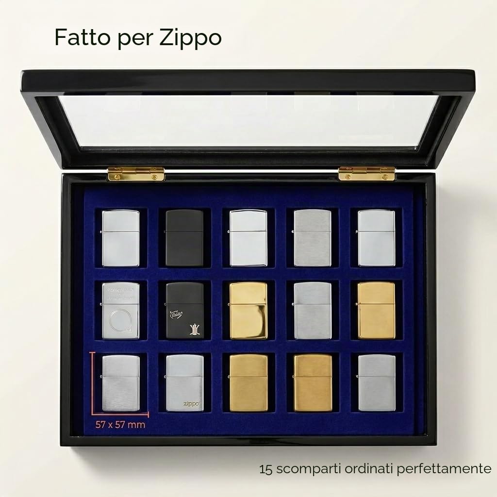 SAFE 5901 vetrina 15 scomparti accendini nero velluto blu