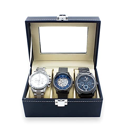 Safe Box Portaorologi 3 Orologi Vetro Velluto Beige