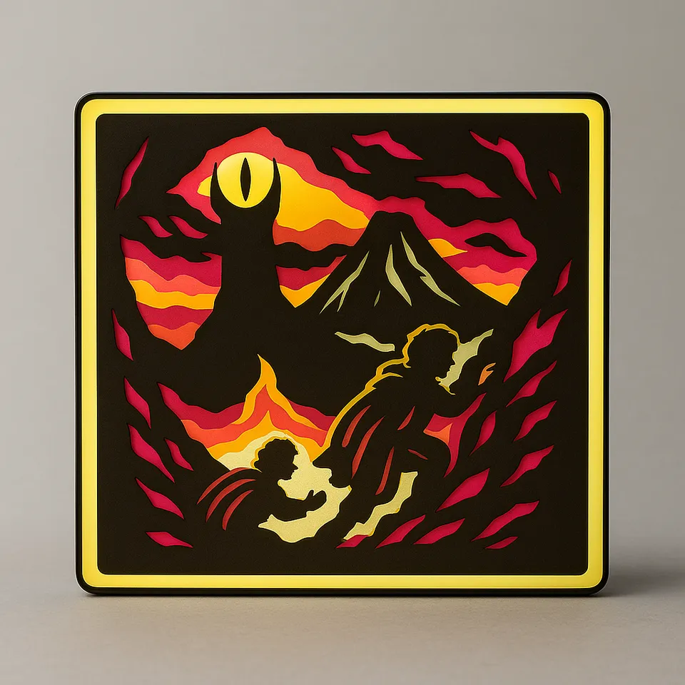 L'Atelier di Zelda Mondi di Luce Frodo e Sam lightbox Monte Fato artigianale