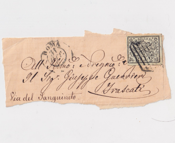 TS Collezionismo Stato Pontificio 2 Baj 1852 su frammento