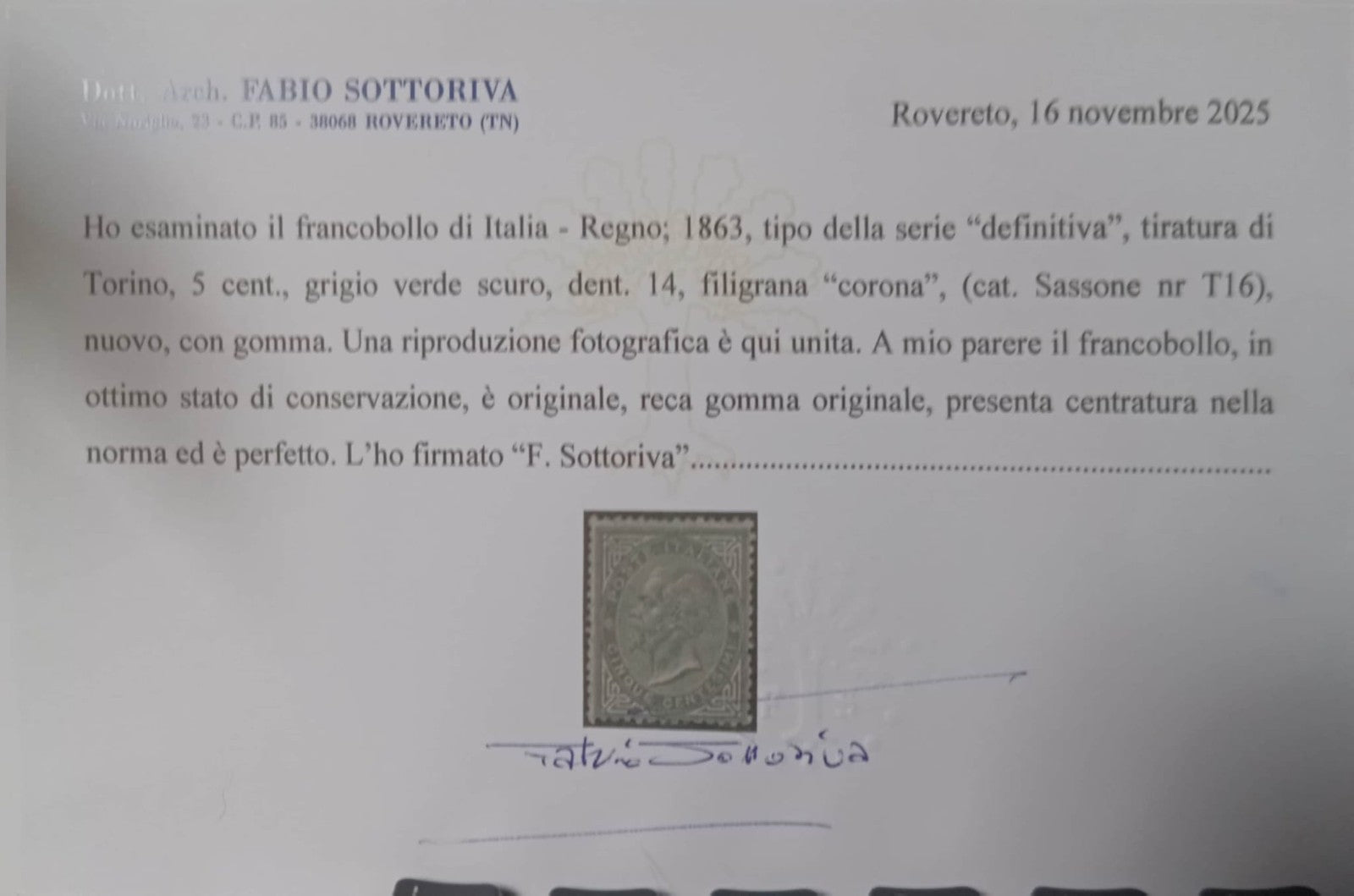 TS Collezionismo Filatelia Francobollo 1863 5 Cent Torino