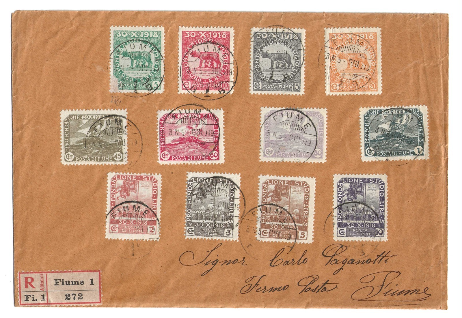 TS Collezionismo Filatelia Fiume 1919 Plebiscito busta completa