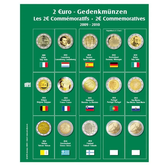 SAFE 7341-6 foglio monete 2 euro 2009-2010 illustrato