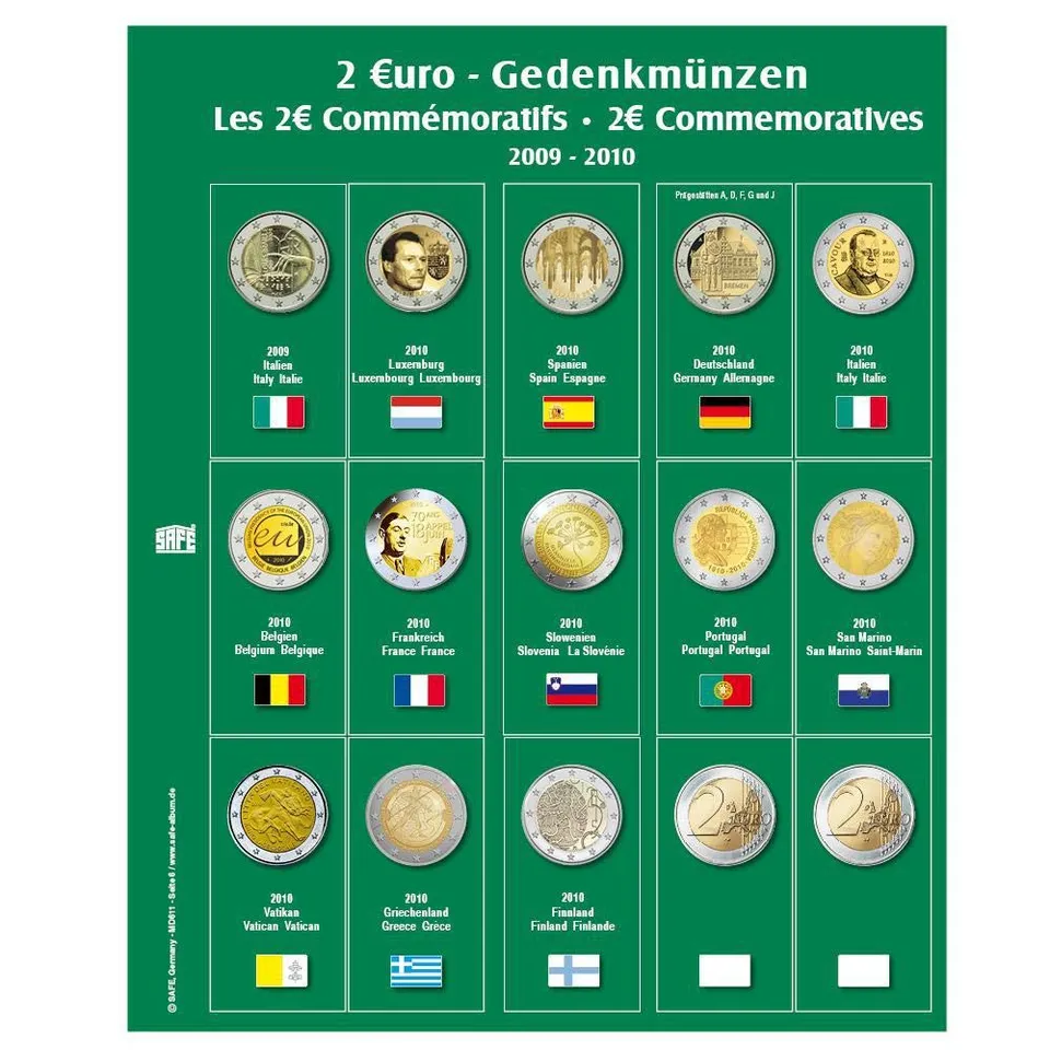 Safe Zusatzblätter 7341-6 foglio monete 2 euro 2009-2010