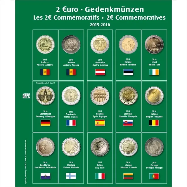 Safe 7341-17 Foglio Monete 2 Euro 2016 per Album Premium