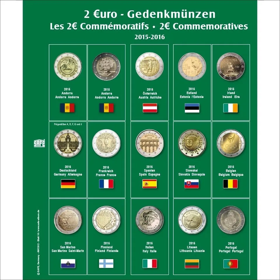 SAFE 7341-17 Foglio Monete 2 Euro 2016 da collezione