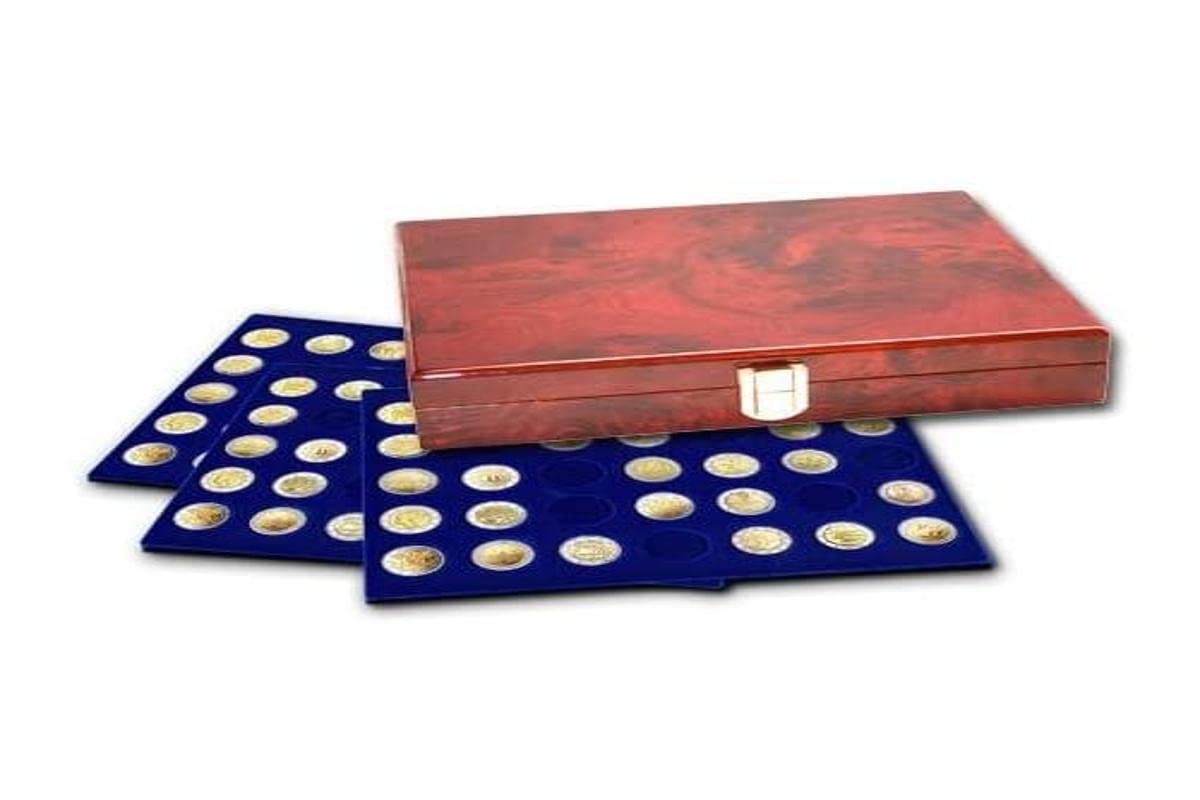 SAFE 5794 teca legno 3 vassoi 105 monete 26 mm velluto blu