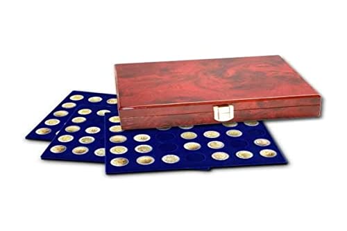 Safe Teca in legno 3 vassoi 105 monete 26 mm velluto blu 258mm