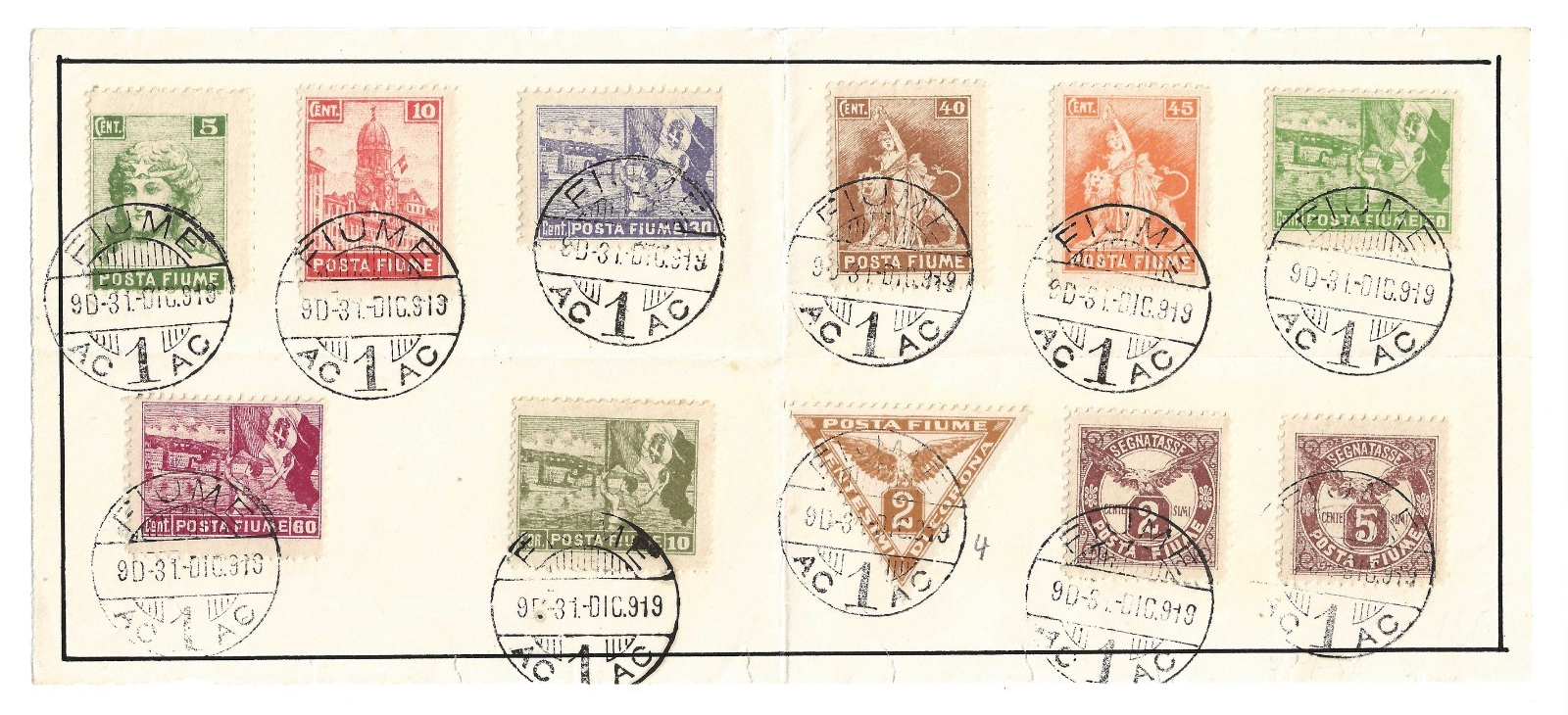 Fiume 1919 Vedute Allegorie Serie Foglio Filatelico Usato Sassone