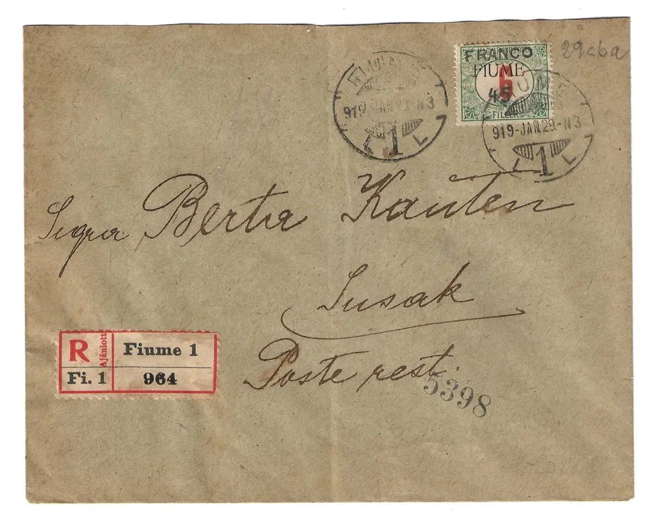 TS Filatelia Fiume 1919 busta Susak 45 su 6 senza sbarretta