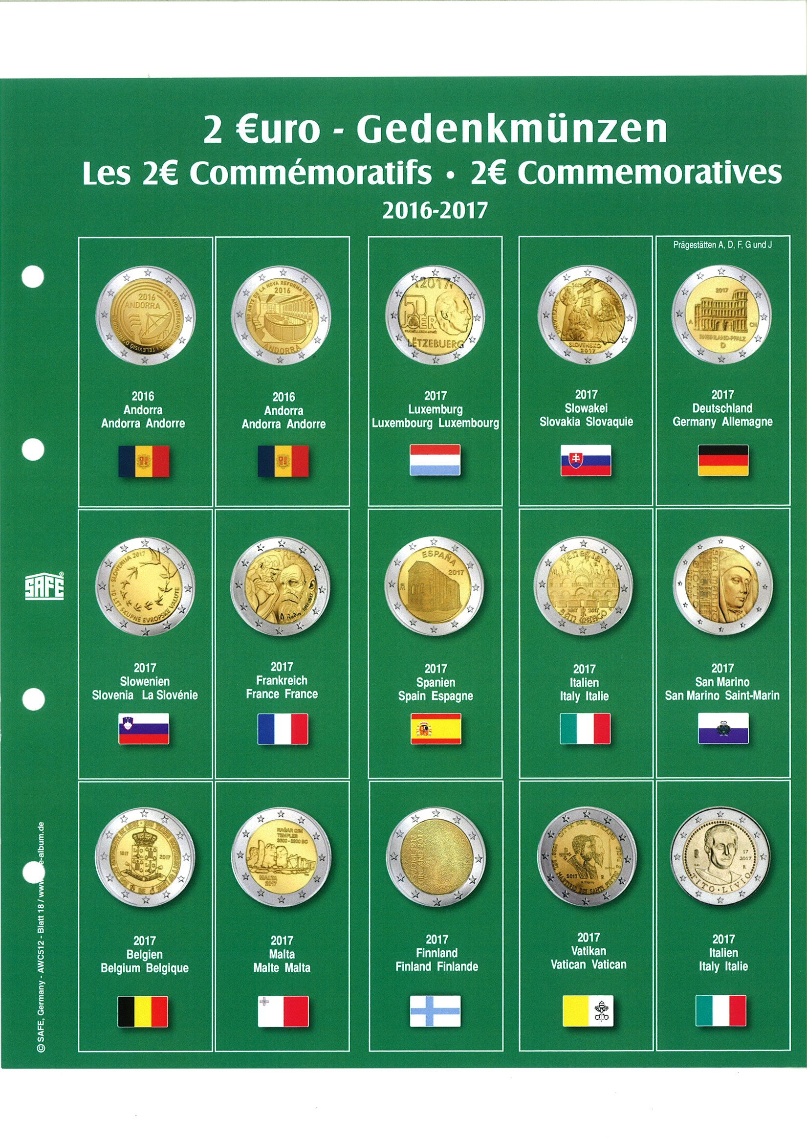 SAFE 7341-18 Foglio Monete 2 Euro 2016-2017 Premium