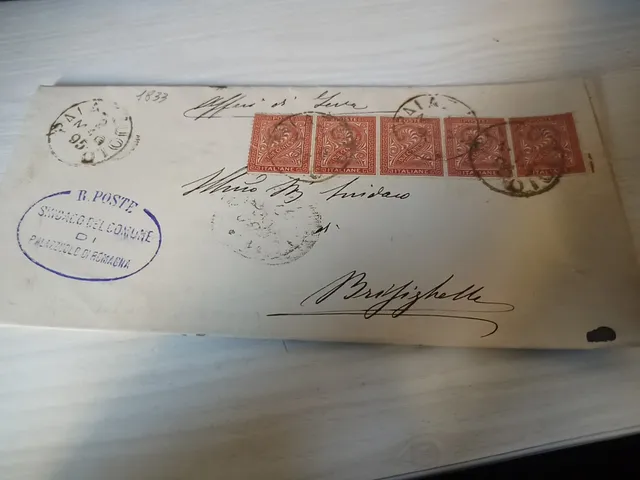 TS Collezionismo Filatelia Documento 1895 Striscia 5 De La Rue 2 Cent