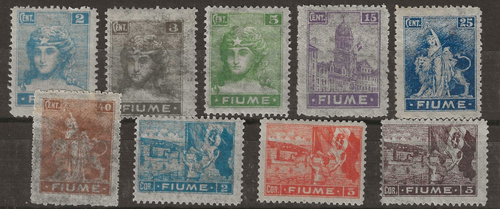 TS Collezionismo Filatelia Fiume 1919 Allegorie Vedute Serie MH*