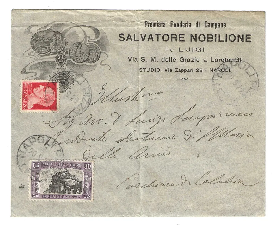 TS Collezionismo Filatelia Sassone 220 Busta 30+10c Milizia 1929